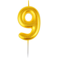 Свеча цифра 9 золотая 6см