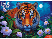 Пазлы 1500 Ночной тигр в цветах