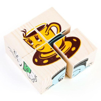 Кубики деревянные 4шт Посуда