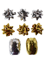 Набор для оформления подарков Золото и серебро матовый 6 бантов + 2 ленты 5мм*10м БЛ-0385