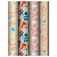 Бумага упаковочная Happy birthday 70*100 крафт 4 дизайна 62814