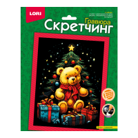 Гравюра скретчинг 18*24 Новогодняя Мишка с подарками Гр-894