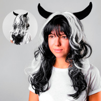 Парик карнавальный Рога черно-белый 314841
