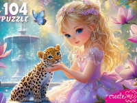 Пазлы 104 Принцесса с маленьким леопардом