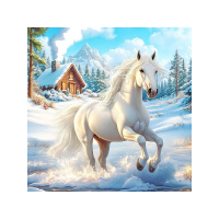 Алмазная мозаика 20*20 Белый жеребец (на подрамнике,24 цвета полная выкладка)