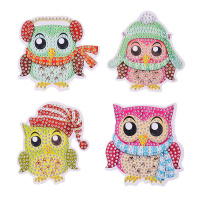 Алмазная мозаика на магните Совушки 7.5х7.5см 4 штуки м-11916