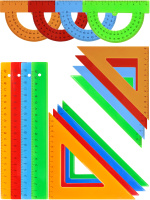 Набор чертежный 4 предмета треуг 2шт линейка 20см транпортир 3171