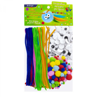 Проволока пушистая-30 см 100 шт Помпоны (микс) -130 шт Глазки (микс) -200 шт Цветной микс