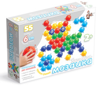 Мозаика напольная с крупными фишками 3+ d 6см 55 фишек 5 цветов в коробке
