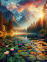 Алмазная мозаика 40*50 Кувшинки в озере (холст на подрамнике, полная выкладка)