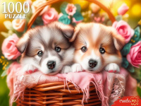 Пазлы 1000 Два щенка в корзине
