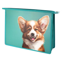 Папка А4 для тетр молния сверху пластик расширенное дно Веселый корги 69293