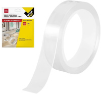 Скотч 2-х сторонний прозрачный 24 мм*3м многоразовый