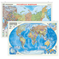 Карта мира Политическая / Субъекты РФ 101*69 см ламинированная на рейках 7878